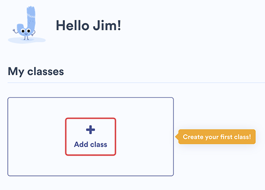 The Add class link on a 'My classes' page without any classes.
