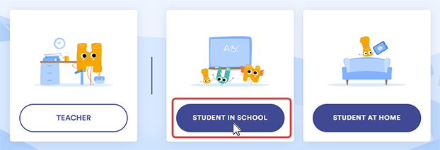 The login page, with STUDENT IN SCHOOL circled.
