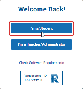 The Renaissance login page, with 'I'm a Student' circled.