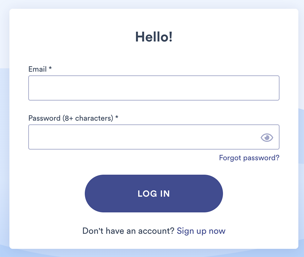 The log in page, where the user enters their name and password and then selects Log In.