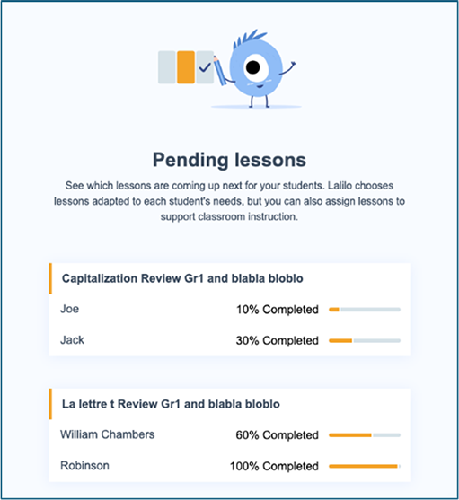 An example 'Pending lessons' email.