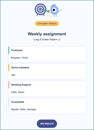 An example 'Weekly assignment' email.